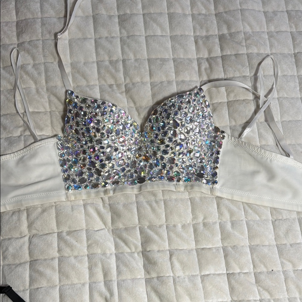 Crystal Embellished White Bralette
